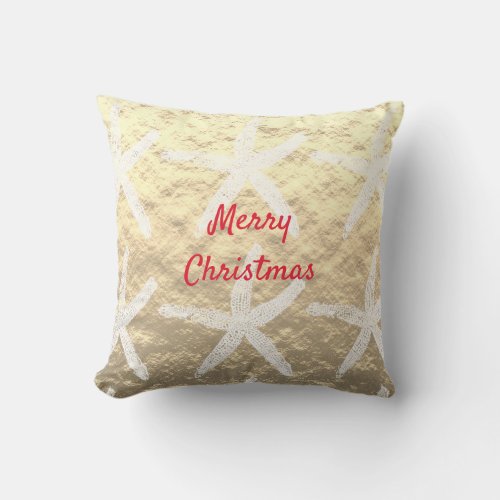 Merry Christmas Starfish Pattern Golden Foil Beach Outdoor Pillow