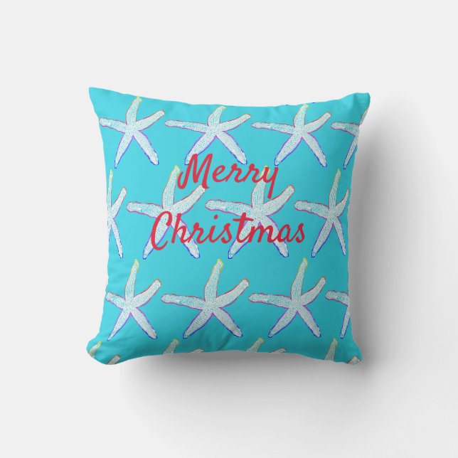 Merry Christmas Starfish Patterns Custom Blue  Outdoor Pillow (Front)