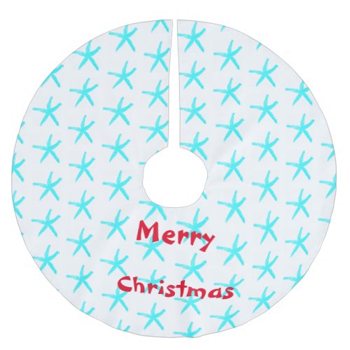 Merry Christmas Starfish Patterns Teal White Beach Brushed Polyester Tree Skirt