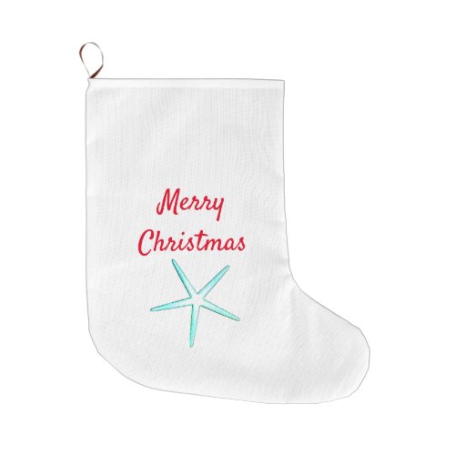 Merry Christmas Starfish Red Teal White Cute Large Christmas Stocking