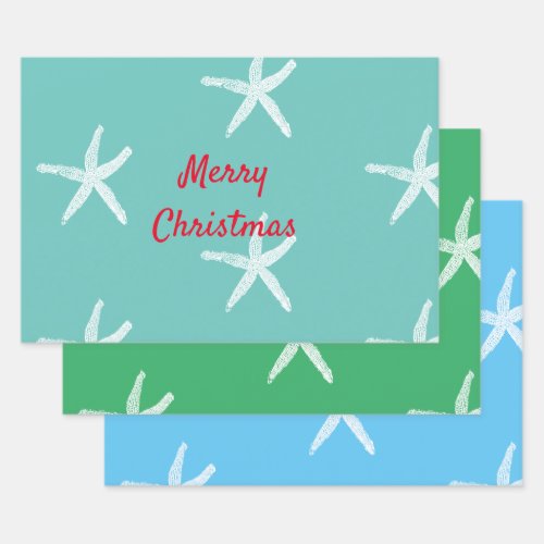 Merry Christmas Starfish Teal Blue Green 2023 Wrapping Paper Sheets