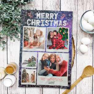 Merry Christmas Starry Night Doodle 5 Photo Family Kitchen Towel