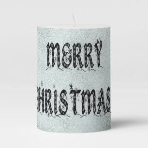 Merry Christmas Starry Night Light Blue Glitter Pillar Candle