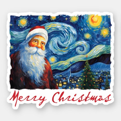 Merry Christmas Starry Night Van Gogh Santa Claus Sticker