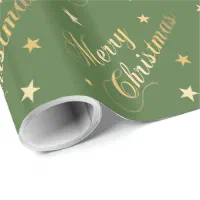 Gold Merry Christmas Script Snowflakes Star Wrapping Paper Sheets, Zazzle