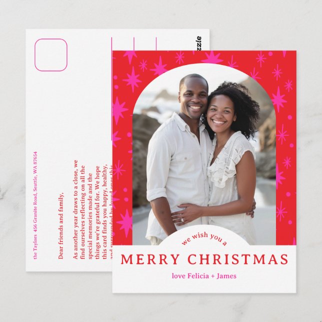 MERRY CHRISTMAS Stars Holiday CUSTOM Arch PHOTO Postcard (Front/Back)
