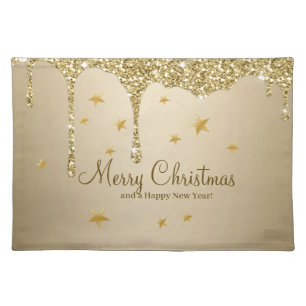 Merry Christmas Stars Melting Gold Glittery Glam Cloth Placemat