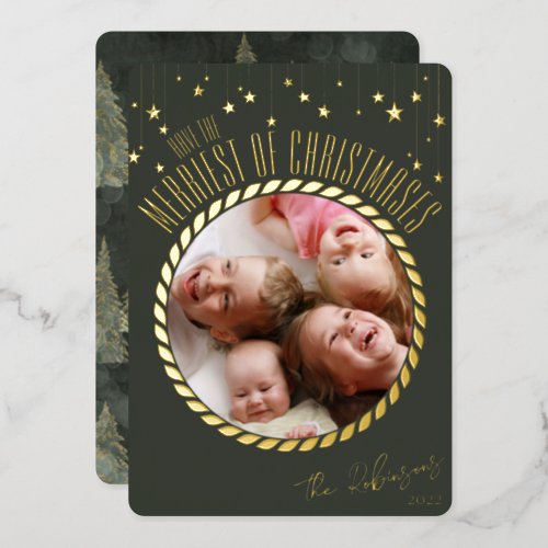 Merry Christmas Stars  Photo  Signature Elegant Foil Holiday Card