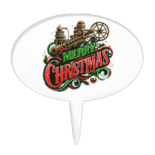 Merry Christmas steampunk Cake Topper