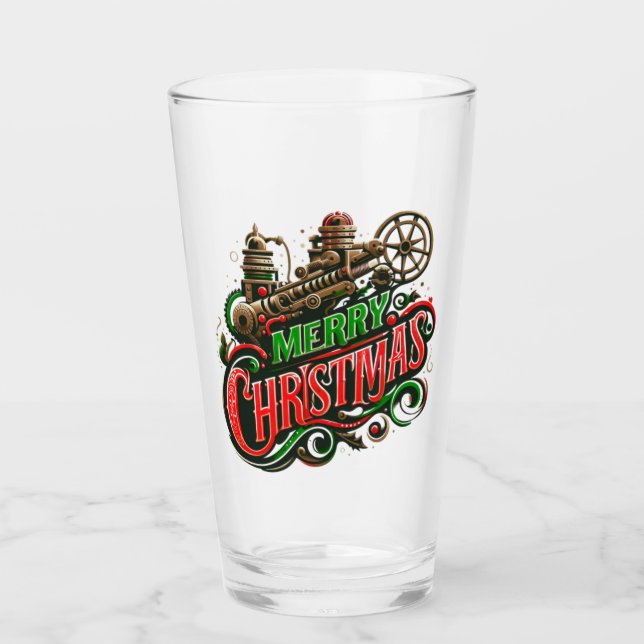 Merry Christmas steampunk Glass (Front)