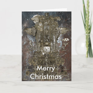 Merry Christmas Steampunk Space Transport Holiday Card