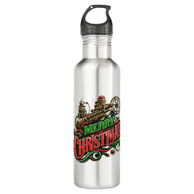 Merry Christmas steampunk Stainless Steel Water Bottle (Front)