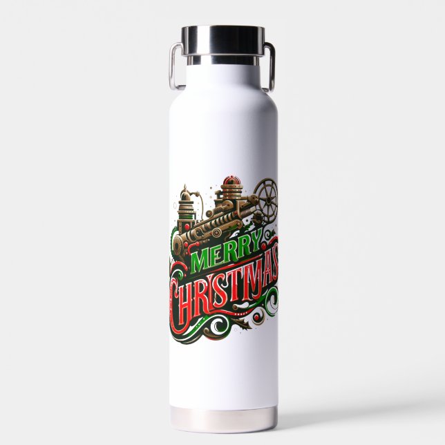 Merry Christmas steampunk Water Bottle (Front)