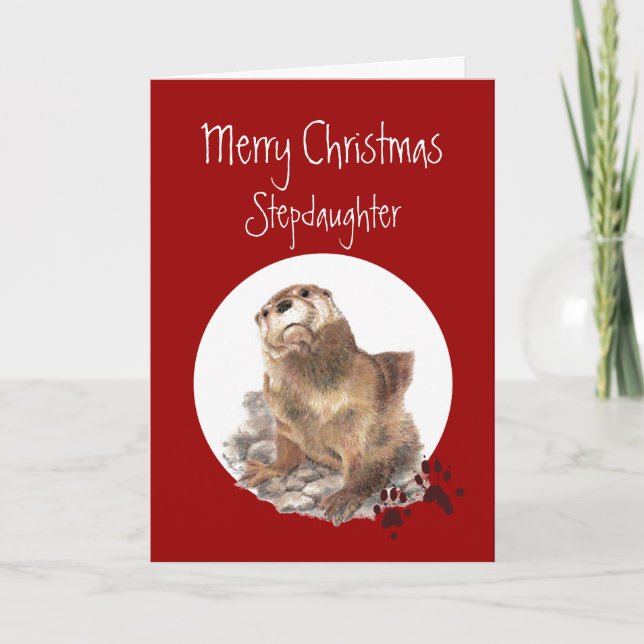 Merry Christmas Stepdaughter Otter Animal Humor Holiday Card (Front)