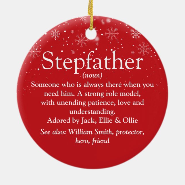 Merry Christmas Stepfather Stepdad Definition Ceramic Ornament (Back)