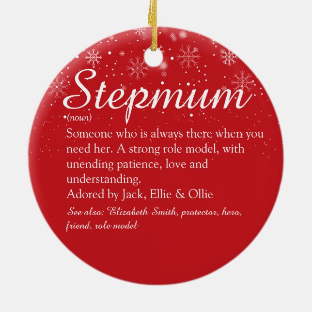 Merry Christmas Stepmother Stepmom Definition Ceramic Ornament (Back)