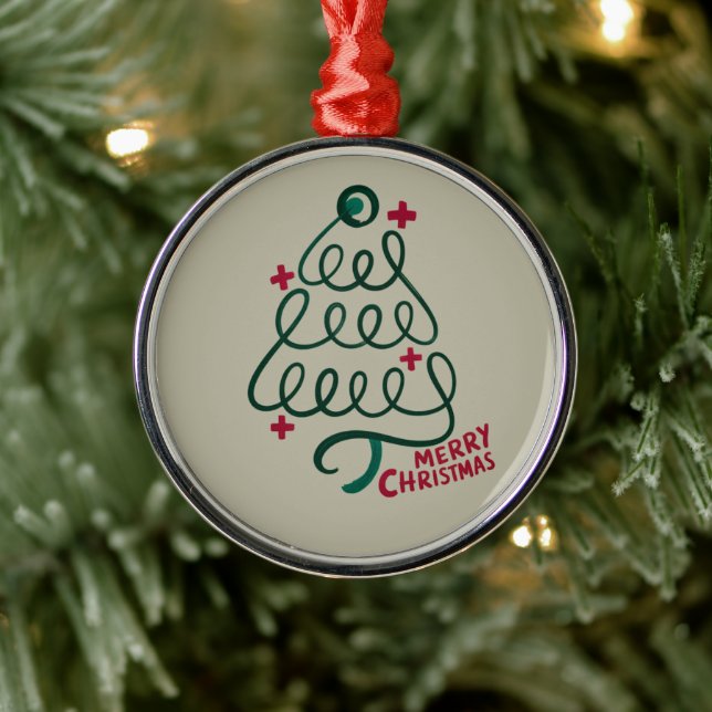Merry Christmas Stethoscope CNA Medical Worker Metal Ornament (Tree)