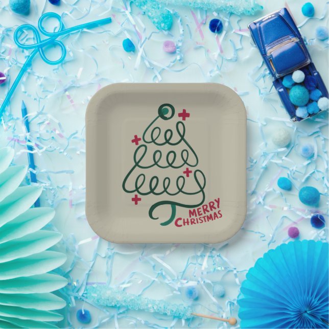 Merry Christmas Stethoscope CNA Medical Worker Paper Plates (Party)