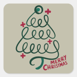 Merry Christmas Stethoscope CNA Medical Worker Square Sticker