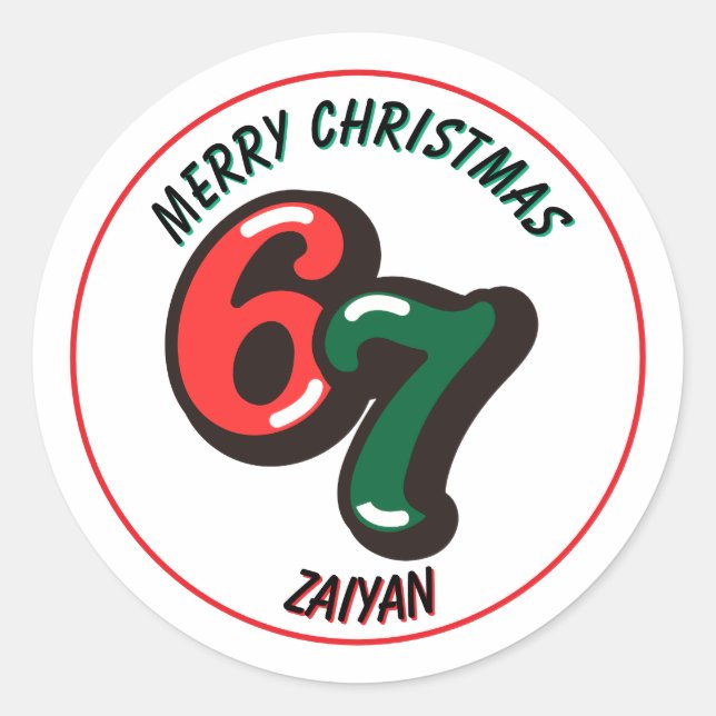 Merry Christmas Sticker Numbers 6 & 7 Custom Name (Front)
