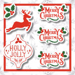 Merry Christmas Sticker Pack<br><div class="desc">Red & Green Assorted Christmas Holiday Stickers. Reindeer,  Holly Berries,  Jolly Holly Ornament & Merry Christmas Logo.</div>