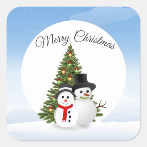 Merry Christmas Sticker with Snowmen