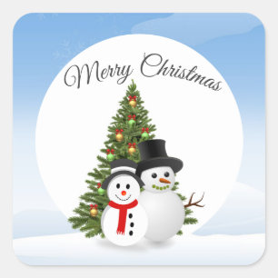Merry Christmas Sticker with Snowmen