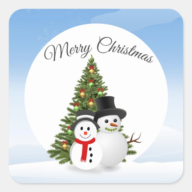 Merry Christmas Sticker with Snowmen (Front)