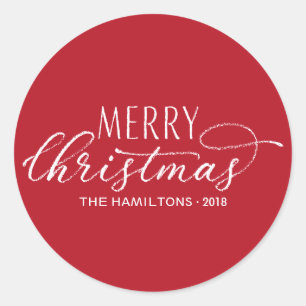 Merry Christmas Stickers Modern Red White Lettered