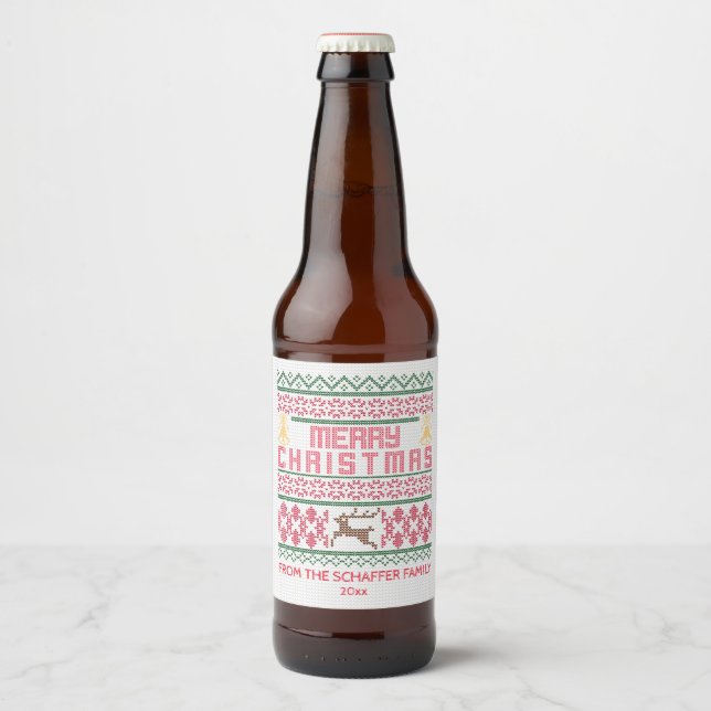 Merry Christmas, Stitched Style Beer Bottle Label (Front)