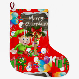 Merry Christmas Stocking, Christmas Elf Large Christmas Stocking