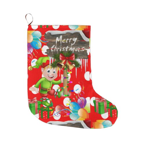 Merry Christmas Stocking Christmas Elf Large Christmas Stocking