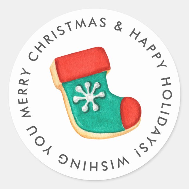 Merry Christmas Stocking Cookie Custom Classic Round Sticker (Front)