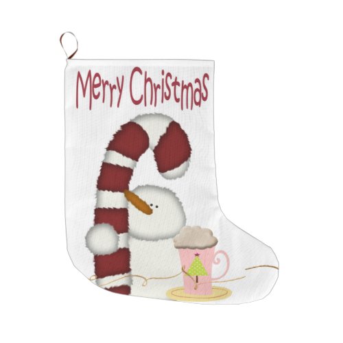 Merry Christmas Stocking Snowman Coffee Large Christmas Stocking