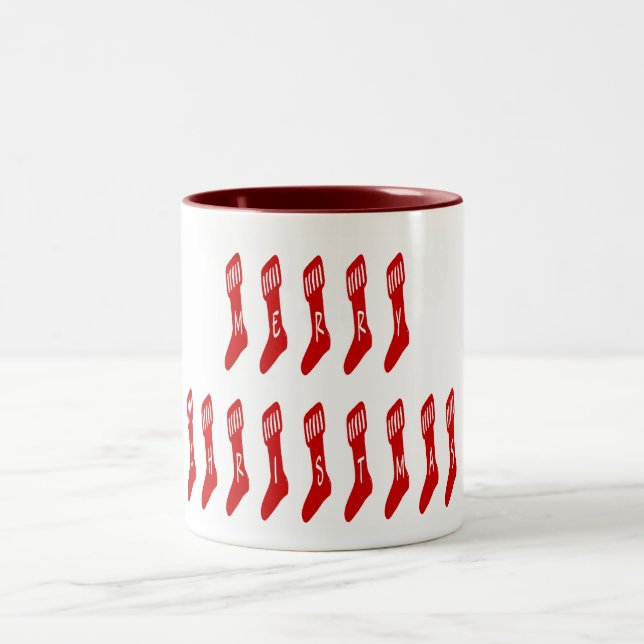Merry Christmas Stocking Typography Quote Two-Tone Coffee Mug (Center)