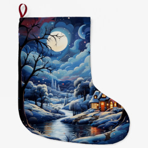 Merry Christmas Stocking, Vintage Village Large Christmas Stocking