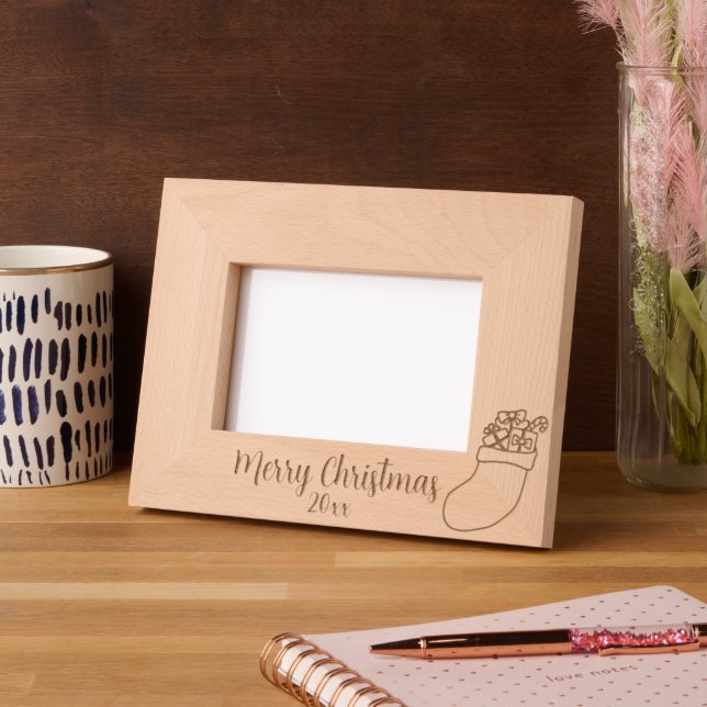 Merry Christmas Stocking with Year Engraved Frames (Left)