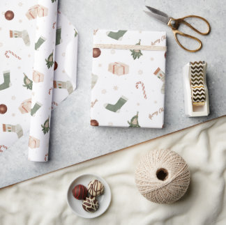 Merry Christmas Stockings Presents Holiday Gift Wrapping Paper
