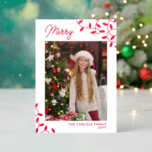 Merry Christmas String Lights Photo Letterpress Photo Cards