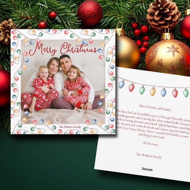 Merry Christmas String of Lights Photo Square Holiday Card (Creator Uploaded)