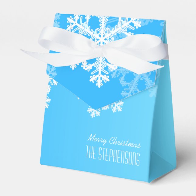 Merry Christmas Stylish Blue Snowflakes  Pattern Favor Boxes (Front Side)