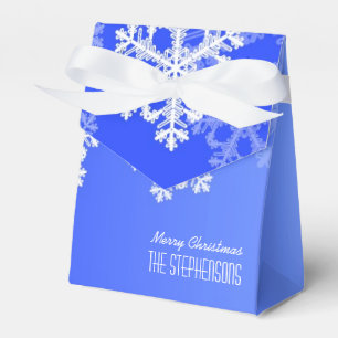 Merry Christmas Stylish Cobalt Blue Snowflakes Favor Boxes