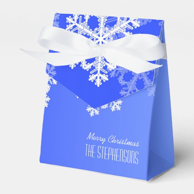 Merry Christmas Stylish Cobalt Blue Snowflakes Favor Boxes (Front Side)