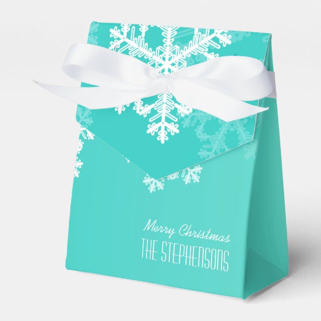 Merry Christmas Stylish Cyan Snowflakes  Pattern Favor Boxes (Front Side)