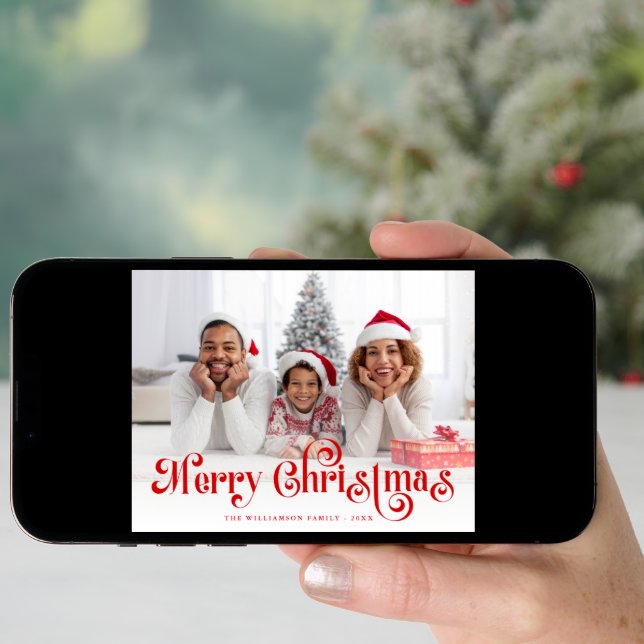 Merry Christmas Stylish Lettering Photo  Holiday Card (Front Digital)