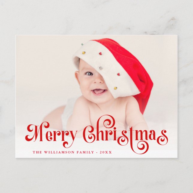 Merry Christmas stylish lettering photo postcard (Front)
