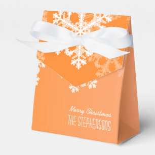 Merry Christmas Stylish Orange Snowflakes Pattern Favor Boxes