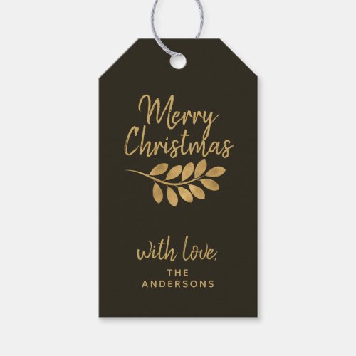 Merry Christmas Stylish Personalized Brown Holiday Gift Tags