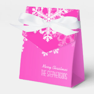 Merry Christmas Stylish Pink Snowflakes Pattern Favor Boxes