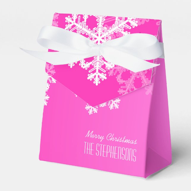 Merry Christmas Stylish Pink Snowflakes  Pattern Favor Boxes (Front Side)